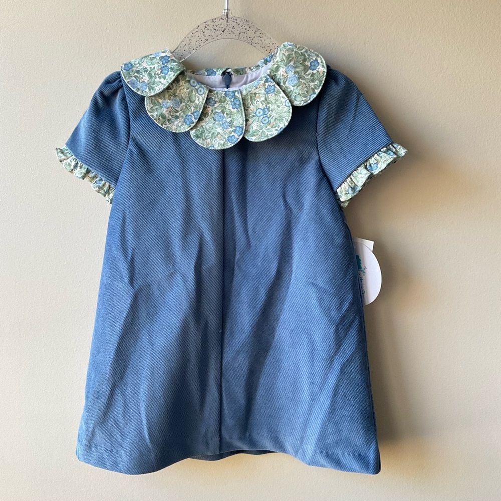 Luli & Me Blue Forest Floral Collar Dress